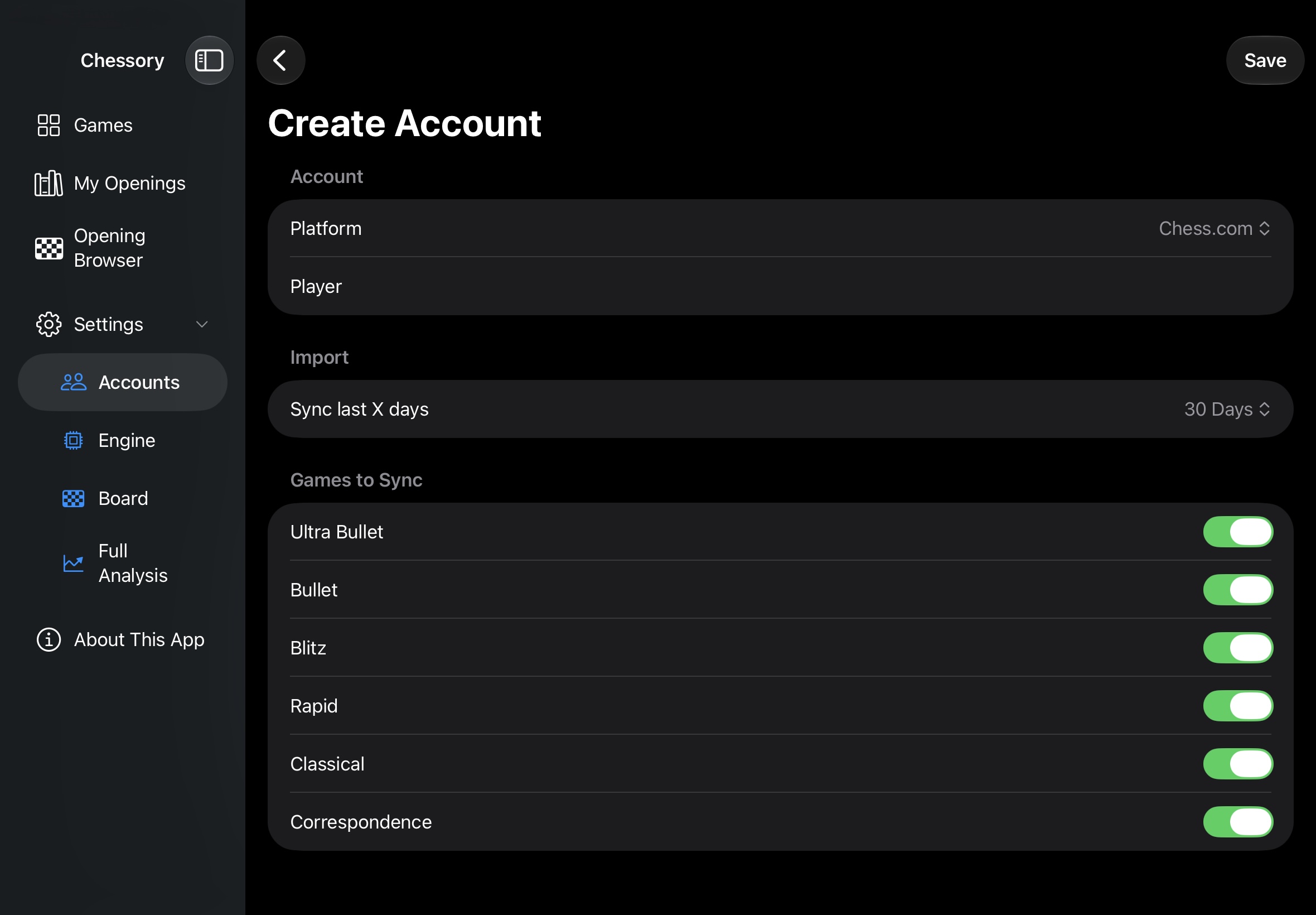 Chessory: sync period and game modes