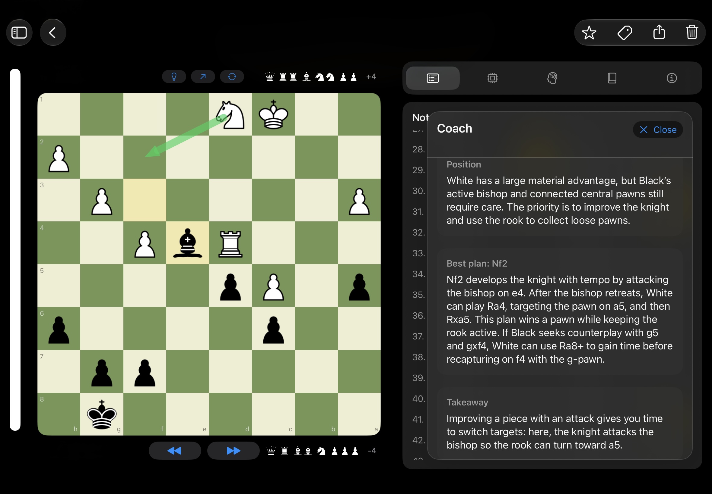 Chessory auf dem iPad: Der KI-Coach erklärt eine Stellung mit dem besten Plan