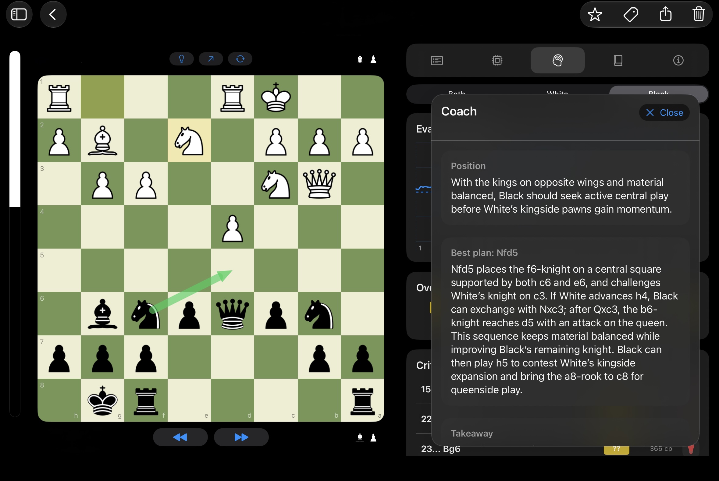 Chessory auf dem iPad: Der KI-Coach erklärt die Stellung und den besten Plan, Sfd5
